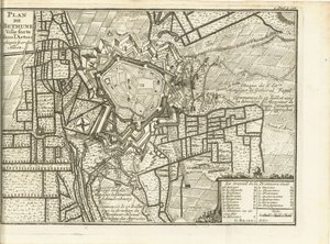 Beleg van Bethune, 1710 Karta över Bethune befäst stad i Artois belägrad av de allierade (titel på objekt)