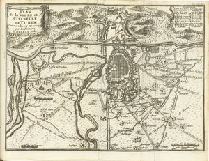 Beleg van Turijn, 1706 Plan över staden och citadellet i Turin, eftersom de belägrades av fransmännen (titel på objekt)