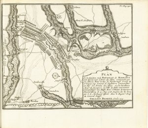 Slag bij Ramillies, 1706 Plan över stadsslottet och fortet Huy belägrade av arméerna i S.A.E. de Baviere & du Marechal de Villeroy le 26 maj 1705 (titel på objekt)