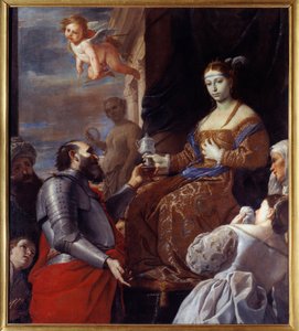 Sophonisbe (235-203 f.Kr.) tar giftet. Massinissa förgiftade sin fru Sophinisbe, drottning av Numidia snarare än att leverera henne till Rom. Målning av Mattia Preti (1613-1699) Ec. Ital.