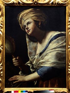 Vanite Woman with Turban and Mirror - Målning av Mattia Preti (1613-1699) 1600-talets Florens, Uffizierna av Mattia Preti