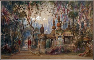 Scenografi för operan Ruslan och Lyudmila av M. Glinka par Shishkov, Matvei Andreyevich (1832-1897). Penna, pensel, akvarell, bläck och vit färg på papper