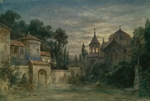 Scenografi för operan The Force of Destiny av G. Verdi, 1875