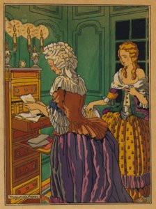 Illustration för Les Liaisons Dangereuses av Choderlos De Laclos (färg litho)