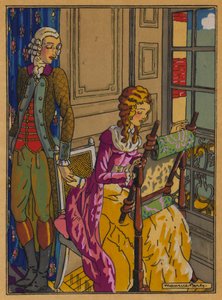 Illustration för Les Liaisons Dangereuses av Choderlos De Laclos (färg litho) av Maurice Berty