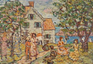 Strand och två hus av Maurice Brazil Prendergast
