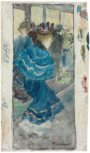 Elegant kvinna i en blå klänning, ca 1893-94 av Maurice Brazil Prendergast