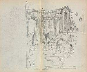 Italiensk skissbok: Bro med figurer sid 95 & 96, 1898-1899. av Maurice Brazil Prendergast