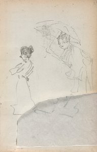 Italiensk skissbok: Stående kvinna i profil & Man med ett paraply sida 2, 1898-1899. av Maurice Brazil Prendergast