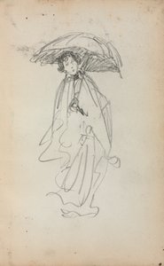 Italiensk skissbok: Stående kvinna med parasoll sida 259, 1898-1899. av Maurice Brazil Prendergast