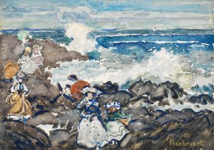 Stenar, vågor och figurer av Maurice Brazil Prendergast