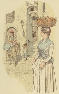 Gatuliv i de smala gränderna i gamla stan i San Remo, Italien. (färg litho) av Maurice Charles Mathieu Bonvoisin