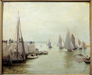 Fiskets återkomst 1880. Målning av Courant Maurice (1847-1925) av Maurice Courant