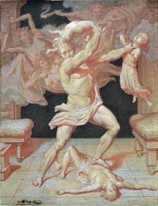 Herkules gjorde galen av Hera massakrera sina barn (teckning) av Maurice De Vaines