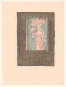 Ung flicka med blommor framför ett fönster av Maurice Denis