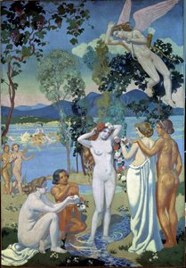 Berättelsen om Psyche (Panel 1: Eros drabbad av skönheten i Psyche). Målning av Maurice Denis (1870-1943) av Maurice Denis