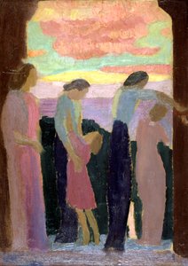 Marthe Denis och barnen på balkongen, c1900-1940 av Maurice Denis