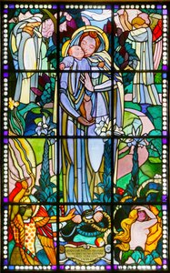 Maurice Denis museum, Saint Germain en Laye, Frankrike, Maurice Denis, jungfru- och barnmålat glas (målat glas) av Maurice Denis
