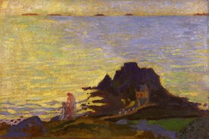 Mor och barn ovanför en stenig berghäll (olja på kort) av Maurice Denis