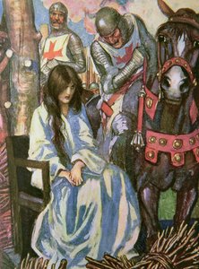 Montera dig bakom mig på min häst - den galanta hästen som aldrig misslyckades hans ryttare, illustration från "Ivanhoe för pojkar och flickor", återberättad av Alice Jackson, pub. 1924