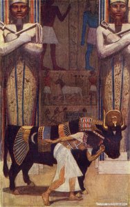 Flickan och Bata-tjuren från sagan om Bonden som blev kung, illustration från "Egyptian Myth and Legend" av Donald A. Mackenzie, publicerad 1907.