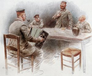 Fångar spelar dragspel och sjunger i fånglägret i Dinan