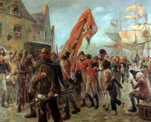 Privateers 1806 - olja på duk av Maurice Orange, sent 1800-tal.