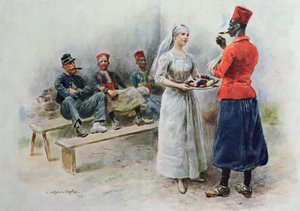 Favoritsjuksköterskan med zouaver och soldater under första världskriget, 1915
