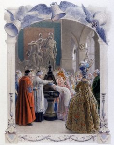 1700-talets adliga dopscen, ca 1900 (illustration) av Maurice Leloir
