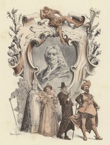 Alain-Rene Lesage, porträtt (lito i färg) av Maurice Leloir