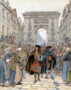 Vid Porte Saint-Denis (Saint Denis) i Paris, marskalken av Boufflers (Louis Francois de Boufflers) av Maurice Leloir