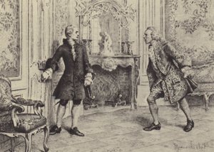 Illustration till bok VII av Jean-Jacques Rousseaus bekännelser (gravyr) av Maurice Leloir