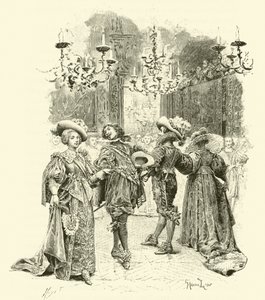 Illustration för De tre musketörerna (gravyr) av Maurice Leloir