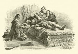 Illustration för De tre musketörerna (gravyr) av Maurice Leloir