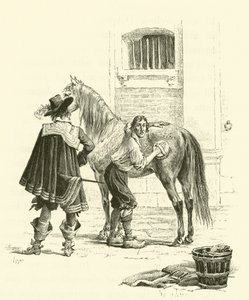 Illustration för De tre musketörerna (gravyr) av Maurice Leloir