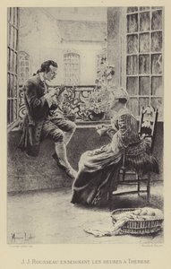 Jean-Jacques Rousseau lär Therese timmarna (gravyr) av Maurice Leloir