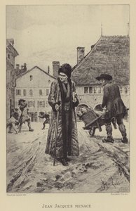 Jean-Jacques Rousseau hotad på gatan (gravyr) av Maurice Leloir