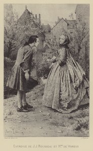Möte mellan Jean-Jacques Rousseau och Madame de Warens (gravyr) av Maurice Leloir