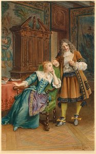Moliere läser en ny pjäs för Armande Bejart (illustration) av Maurice Leloir