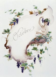 Oktober ""Månadens sång"" av Jérôme Doucet, illustration - Maurice Leloir, red. Reims 1904. L. Michaud av Maurice Leloir