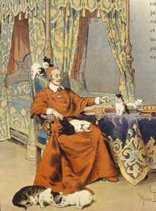 Kardinalen leker med sina katter som han älskade särskilt - i "" Richelieu"" av Maurice Leloir, deb. 1900-talet av Maurice Leloir