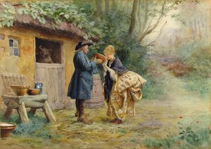 Drycken av mjölk, 1882. av Maurice Leloir