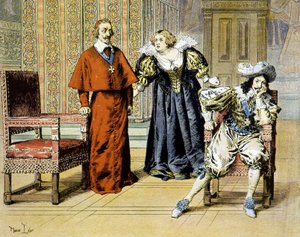 Dupedagen (11/11/1630): Richelieu förblir oberörd under förolämpningarna av Marie de Medici - i "" Richelieu"" av Maurice Leloir. av Maurice Leloir