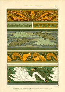Djurbårder med örnar, fladdermöss, ekorrar och svanar (litografi) av Maurice Pillard Verneuil