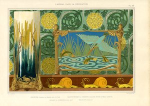 Art Nouveau-dekor med vattenfåglar, fiskar och sniglar (litografi) av Maurice Pillard Verneuil