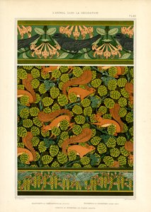 Ornament i jugendstil med fåglar, ekorrar och blomsterelement (lito) av Maurice Pillard Verneuil
