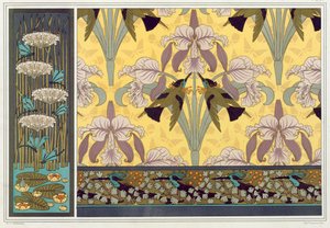 Design för tapetbård, tyg och panel: Trollsländor, Näckrosor och Flower Rush, pub.