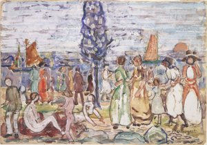 Strand med blått träd av Maurice Prendergast