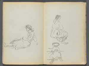 Skissbok - The Granite Shore Hotel, Rockport, sidan 048  49: Sittande kvinnofigurer av Maurice Prendergast