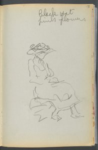 Skissbok - The Granite Shore Hotel, Rockport, sidan 155: Sittande kvinna med anteckningar av Maurice Prendergast